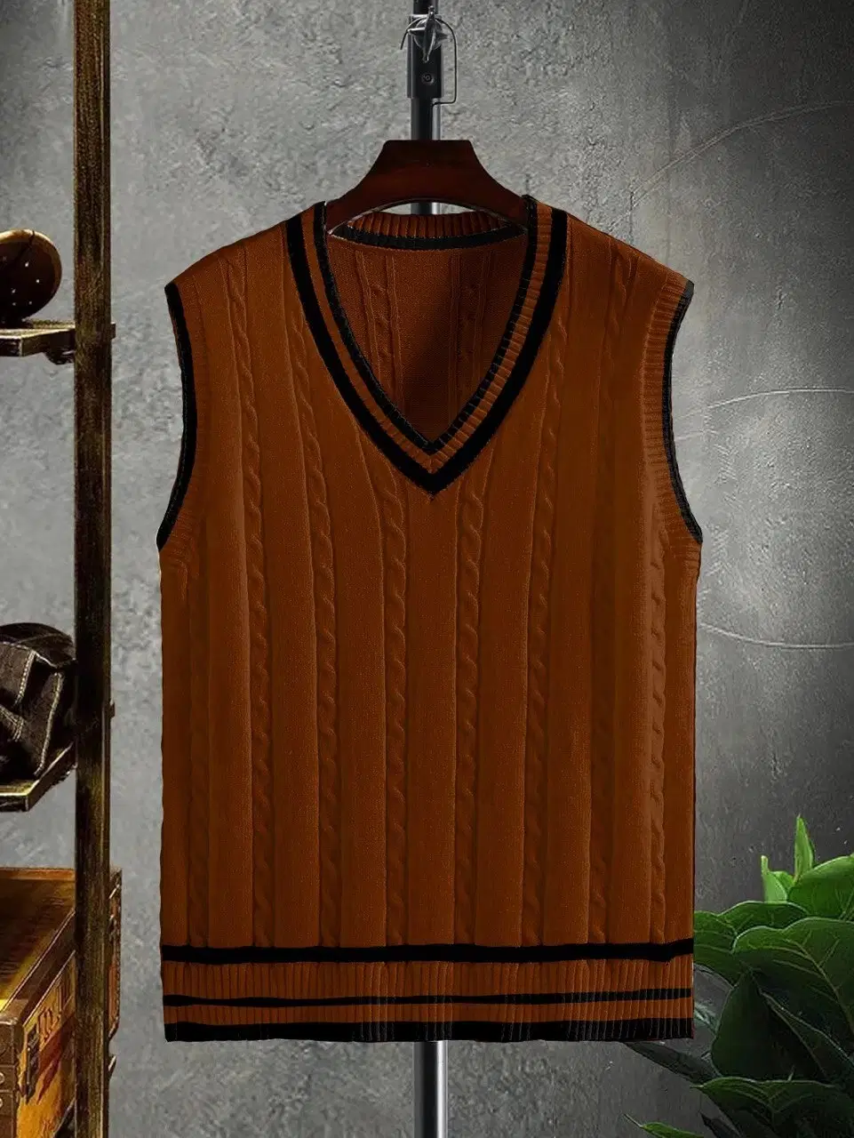 eddicted Fleece V-Neck Men's Sleeveless Pullover Sweater - Brown ( Pack of 1 )