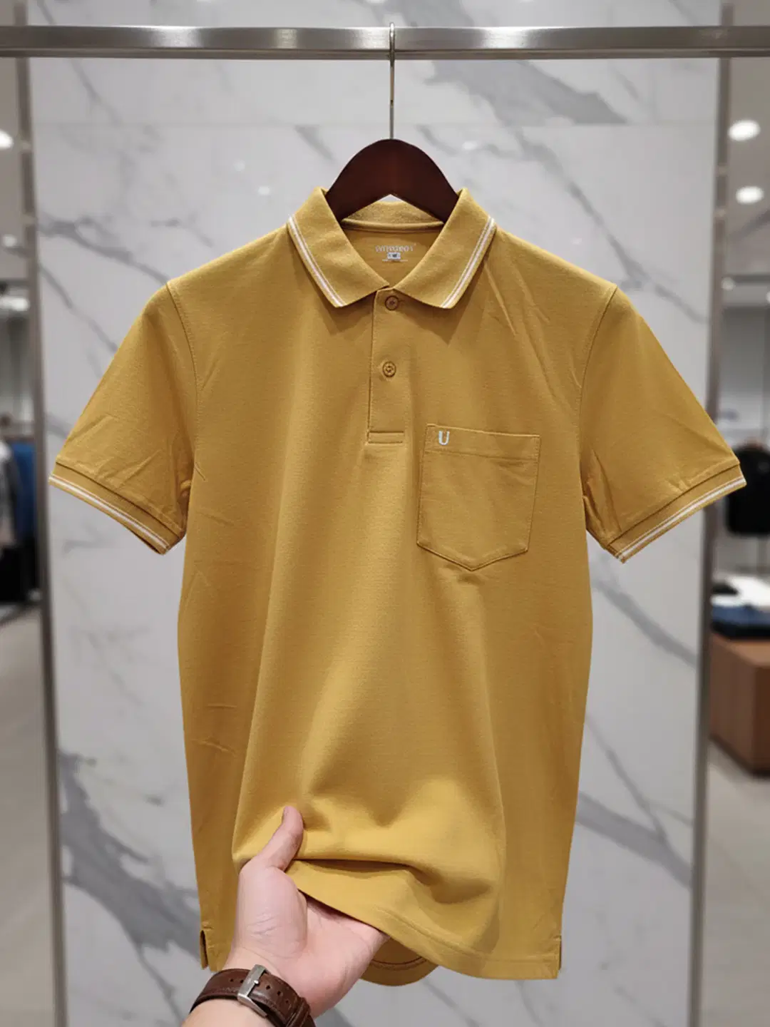 UNIBERRY Men Cotton Blend Regular Fit Solid Polo T Shirt ( Yellow )