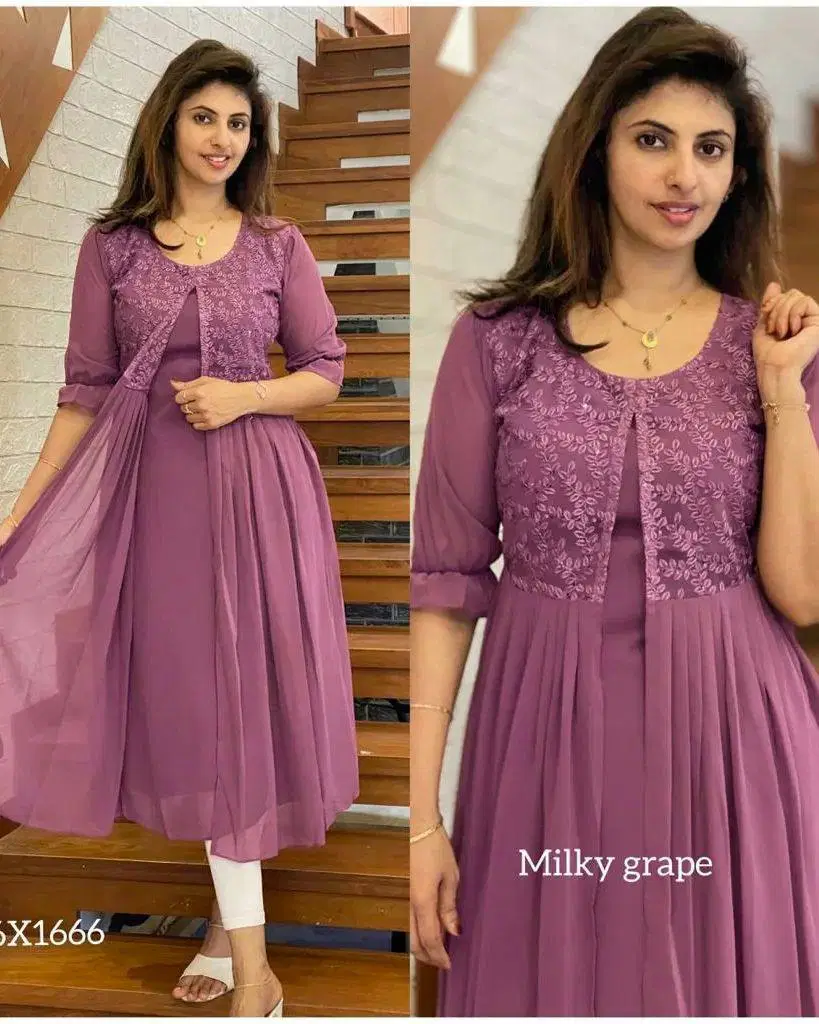 Move To Fashion Women Georgette Solid A-line Kurti ( Lavender )
