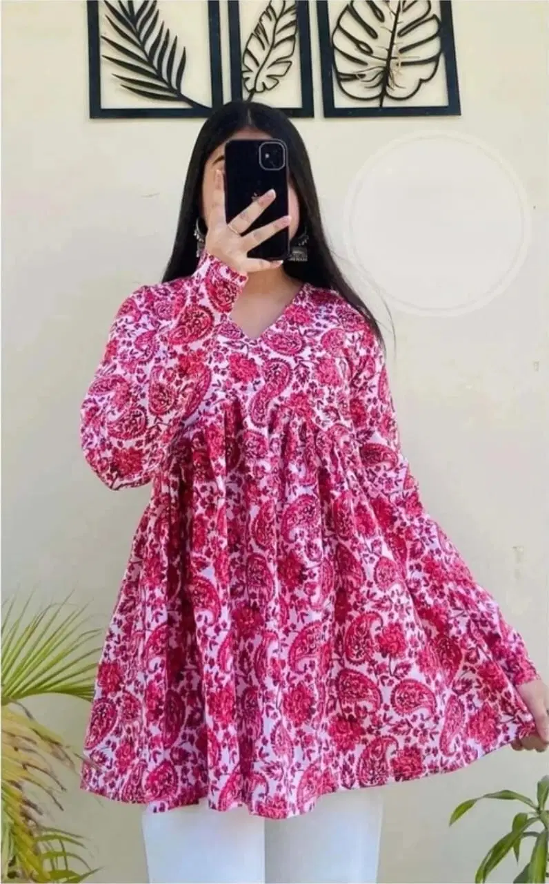 KumKum Creation Women's Rayon A-Line Top ( Pink )