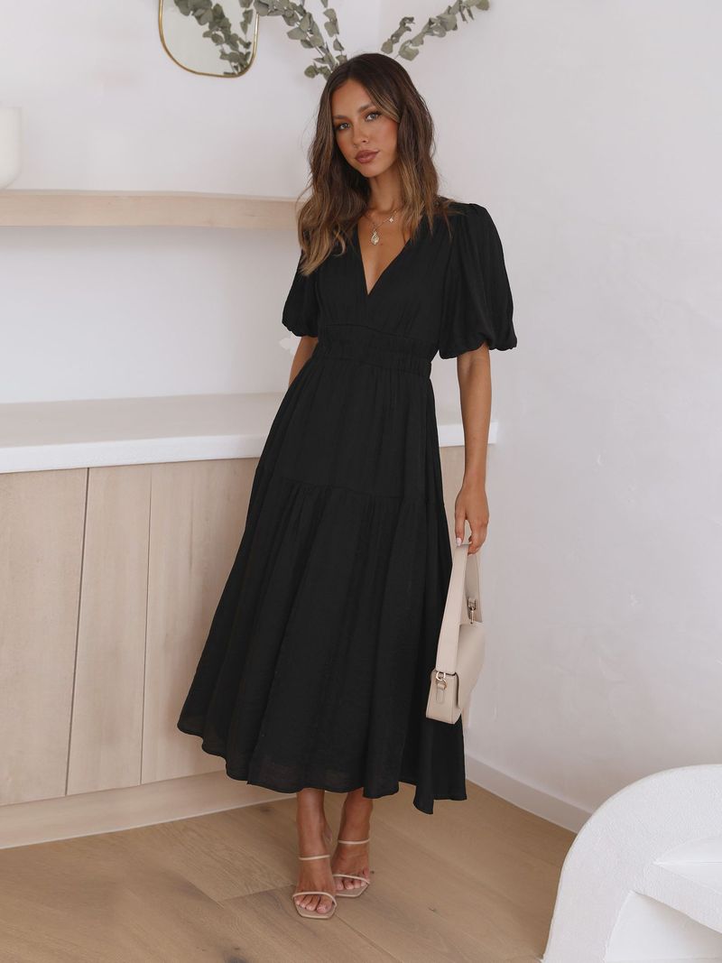 Women's Line High-end Long Ruffled Edge Lantern Sleeves V-neck Vacation Beach Dress