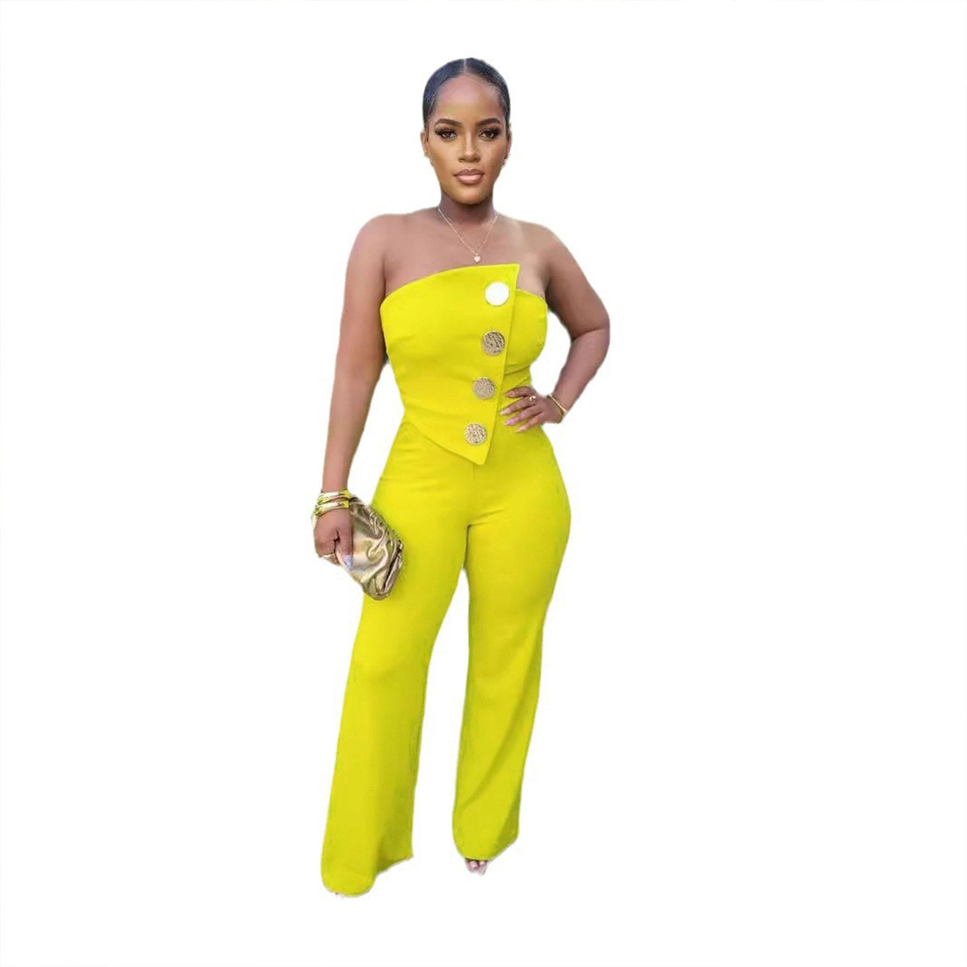 Women's Clothing top hip wrapped elastic wide leg jumpsuit