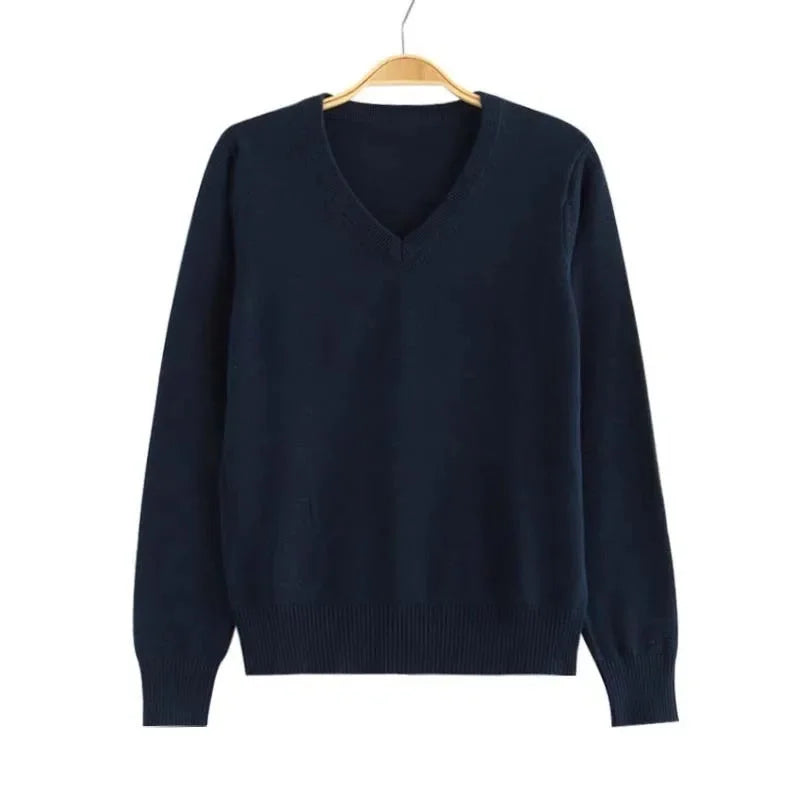 JK Uniform V-Neck Basic Preppy Style Knit Sweater Solid Color Pullover Top Layered Wear For Women Japanese Style