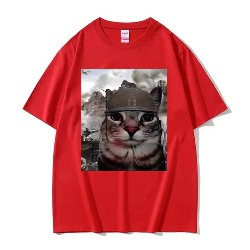 Thousand Yard Stare Funny Cat Meme T Shirts Men Women's Fashion Casual Short Sleeve T-shirts Cotton Oversized T-shirt Streetwear