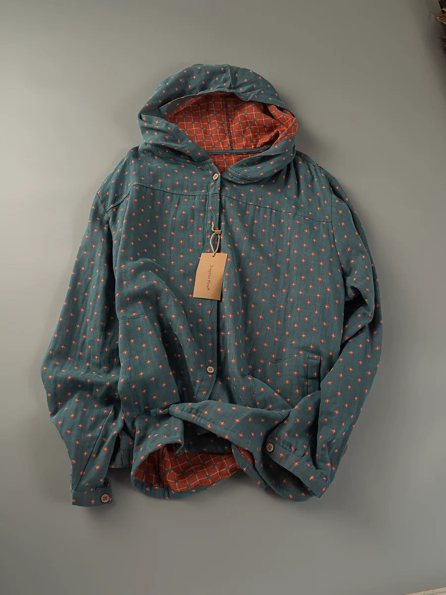 100 Cotton Yarn Loose Hooded Plaid Shirts for Women Autumn Spring Casual Blouses Females Hoodies Classic Oversized Tops